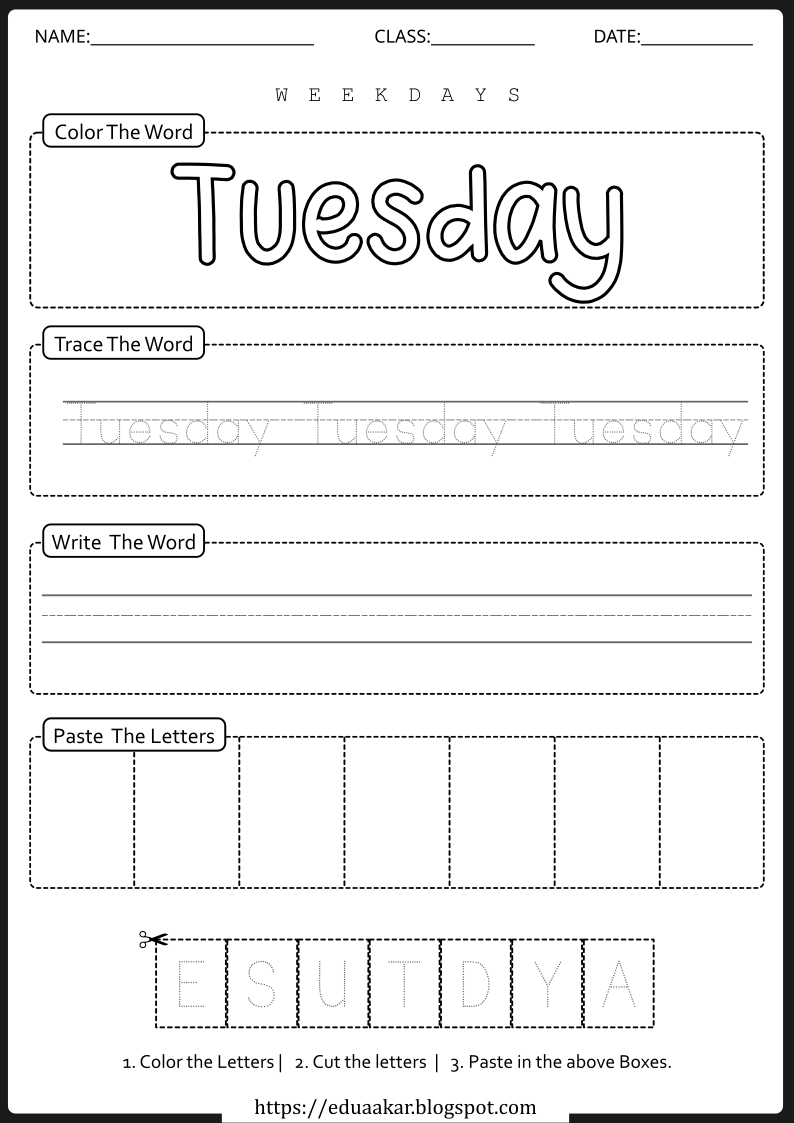 Weekday Worksheet - Tuesday