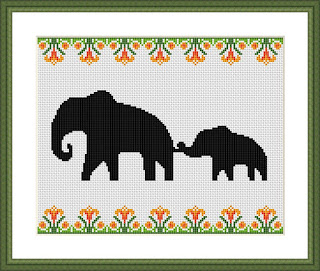 Elephants family cross stitch pattern - Tango Stitch