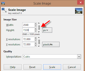 GIMP scale image width and height settings