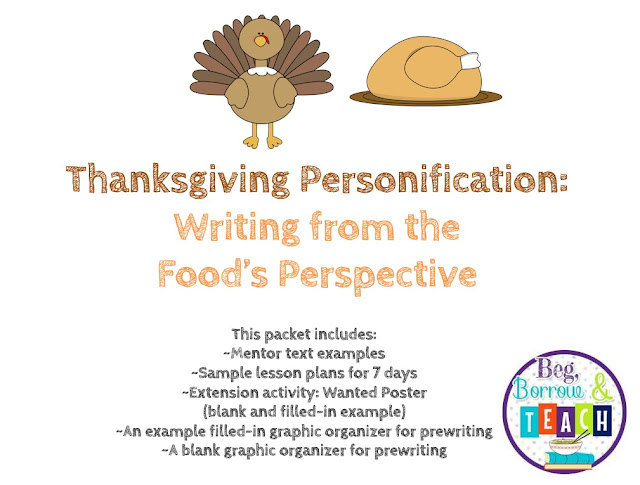 Thanksgiving Personification Writing: Writing from the Food's Perspective.