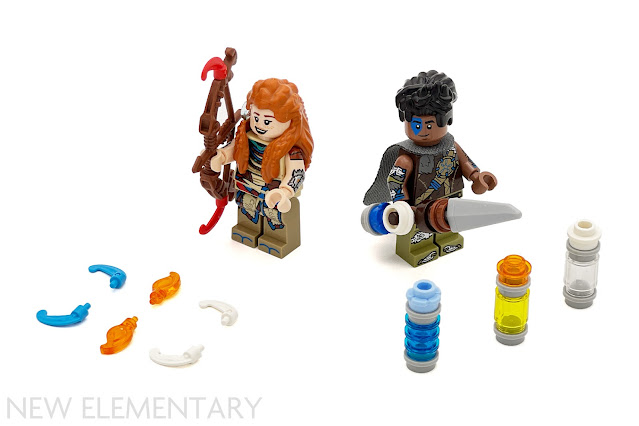 lego plume pieces and lego round bits representing shock, fire, and chill attacks