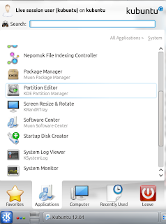 Menu KDE Partition Manager di Kubuntu 12.04