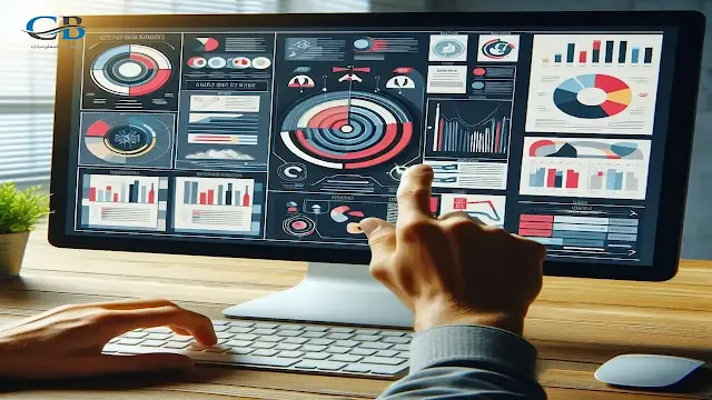 يد شخص تختار قالبًا ضمن أدوات تصميم انفوجرافيك سهلة الاستخدام على شاشة كمبيوتر