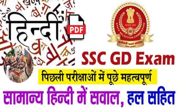 SSC GD General Hindi Previous Question Answers