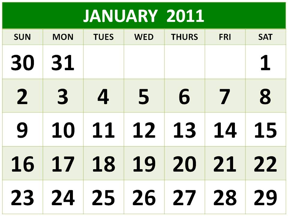 Calendars January 2011 to December 2011 - Horizontal