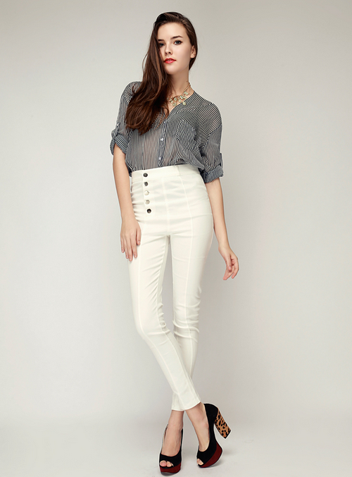 High Waisted Button Up Skinny Jeans