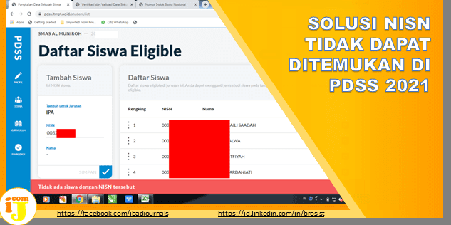 SOLUSI NISN TIDAK DAPAT DITEMUKAN DI PDSS 2021