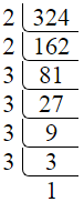 Prime factorization of 324 by division method.