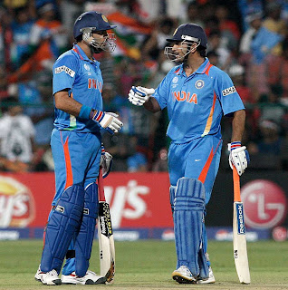 Yuvraj Singh and MS Dhoni shared 67-run stand, India v Ireland, Group B, World Cup 2011, Bangalore, March 6, 2011