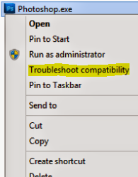 Compatibility Troubleshooting option at the right click