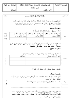 تحميل  تقييم لغة سنة سادسة ابتدائي الثلاثي الثالث, امتحان قواعد اللغة سنة سادسة الثلاثي الثالث  pdf, تقييمات عربية سنة سادسة, تمارين لغة سنة سادسة