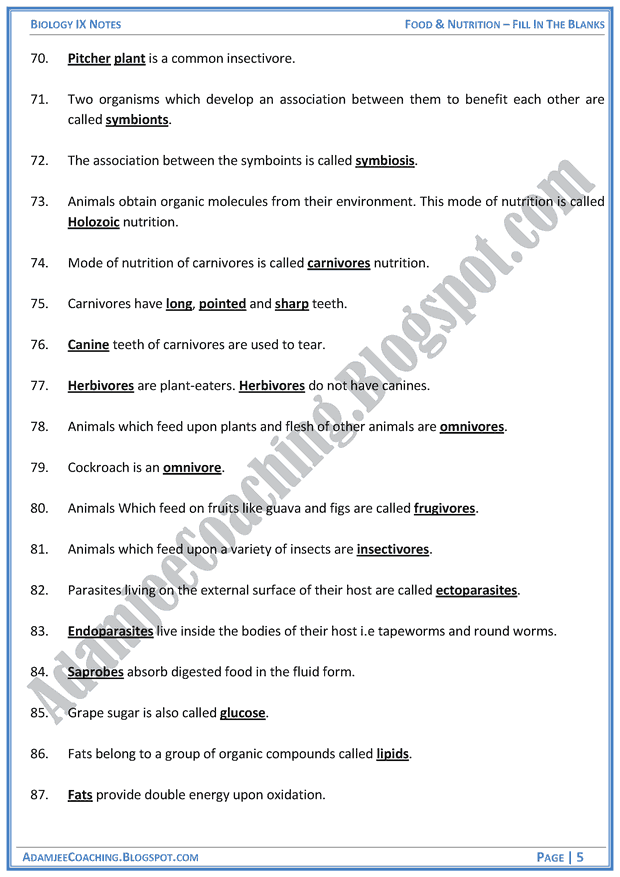 food-and-nutrition-fill-in-the-blanks-biology-notes-for-class-9th