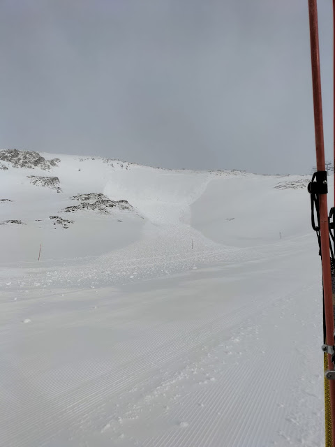 Valanga a lastroni staccatasi il 28 marzo 2023 nella cosiddetta Conca Cembra, in alta Val Senales. Gli accumuli eolici erano fragili e facilmente soggetti a distacchi. (Foto: Ludwig Gorfer, 28.03.2023)
