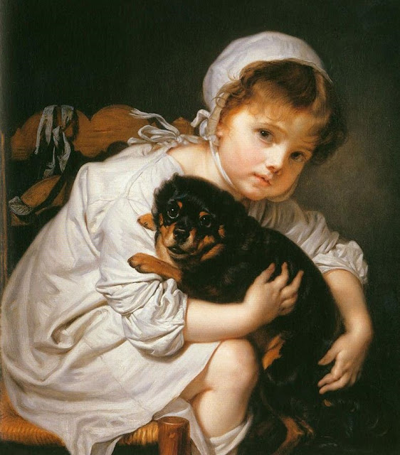 little girl,pet dog,Briton Riviere