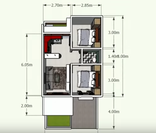 Desain dan Denah Rumah Type  36  72 2 Kamar Tidur Dapur  