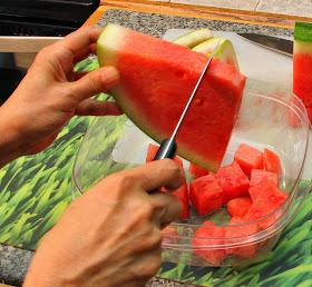 Slice watermelons into chunks