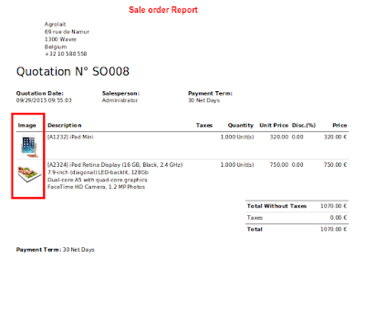 Devintelle (Odoo Experts) - Custom report Product images on sale order and qutation report in Odoo