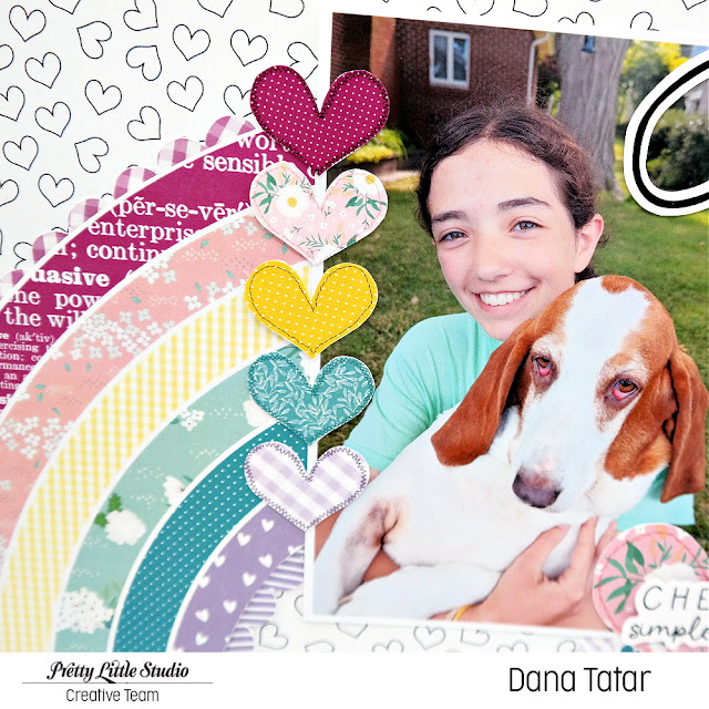 Rainbow Heart Teen and Basset Hound Scrapbook Layout Using the Pretty Little Studio Wildflowers Paper Collection