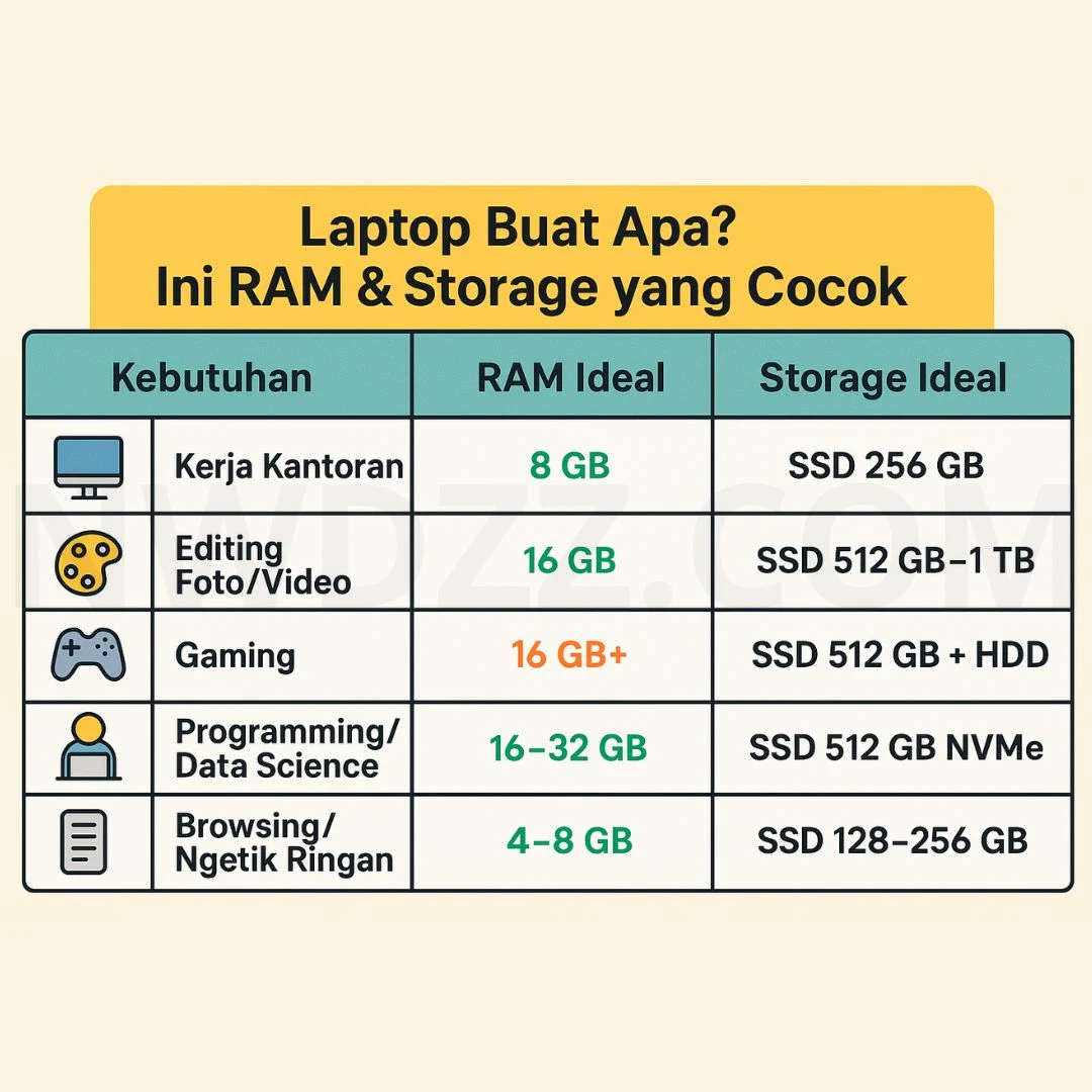 Kebutuhan vs Kapasitas Ideal RAM & Storage - RAM dan Penyimpanan Storage Laptop Bedanya Apa, Fungsinya Buat Apa, dan Cara Milih yang Tepat