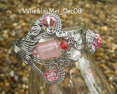 Braided Cuff (Facing the Cobra II) with Rose Quartz focal and Swarovski crystals