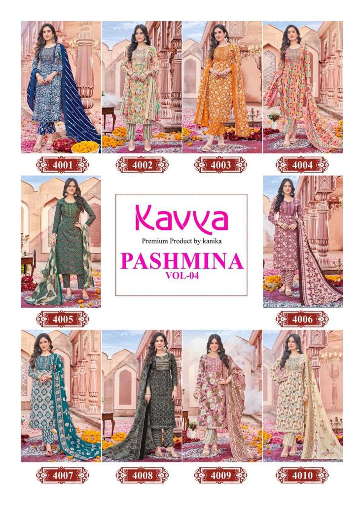 Pashmina Vol 4 Kavya Cotton Embroidery Work Readymade Pant Style Suits