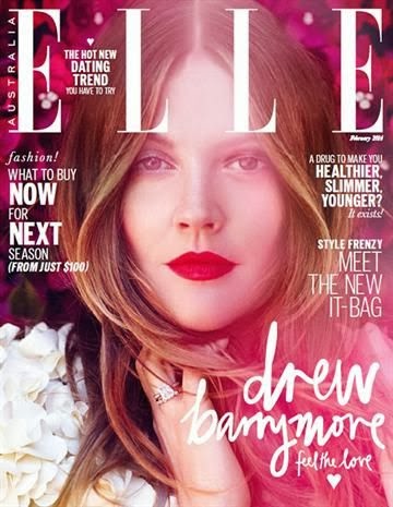 Magazine Cover : Drew Barrymor Magazine Photoshoot Pics on Elle Magazine Australia February 2014 Issue 