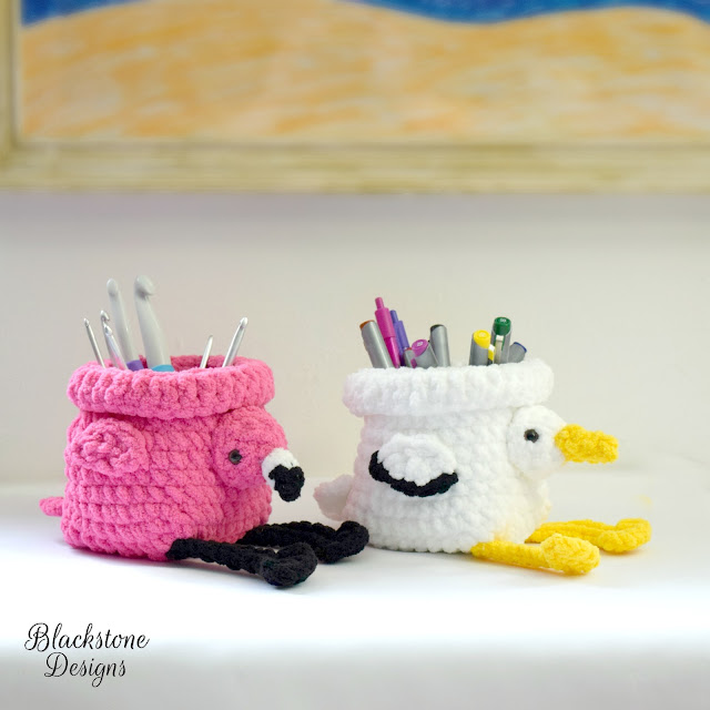 Crochet Basket Flamingo Pelican Seagull