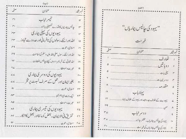 Content of the Urdu Book Yahood Ki 40 Beemariya