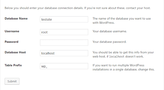 Insert database name, username, password