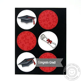 Sunny Studio: Red, White & Black Graduation Cap & Diploma Card by Mendi Yoshikawa (using Woo Hoo stamps and Stars & Stripes stamps)