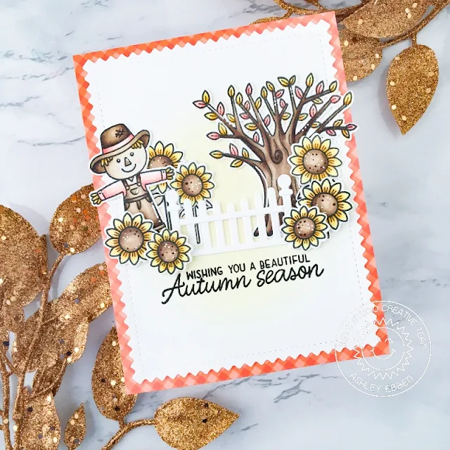 Sunny Studio Stamps: Scalloped Fence Dies Farm Fresh Happy Harvest Card by Ashley Ebben