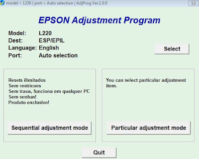 Resetter Epson L220 Adjustment Program