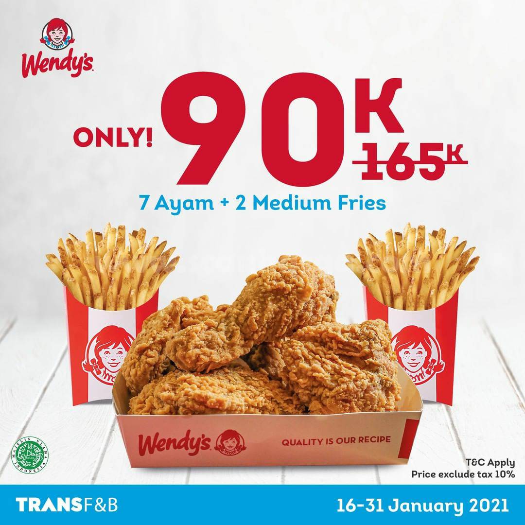 Wendys Promo Harga Spesial 7 Ayam + 2 Medium Fries hanya Rp 90.000