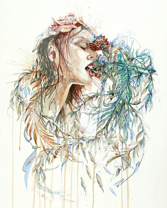 Carne Griffiths pinturas mulheres e flores com chás vodca e uisque