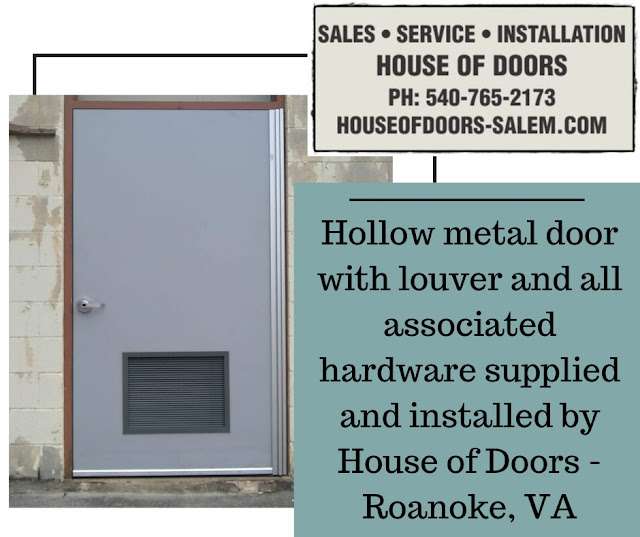 Hollow metal door with louver and all associated hardware supplied and installed by House of Doors - Roanoke, VA