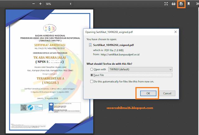 cara download dan cetak sertifikat akreditasi PAUD dan PNF terbaru 