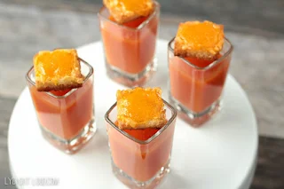 tomato soup shooters with grilled cheese croutons