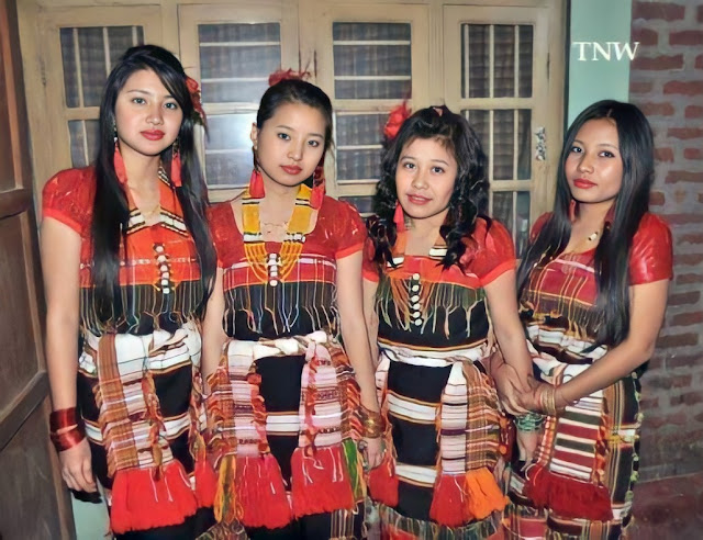 Young Rongmei girls with their traditional dresses and attires