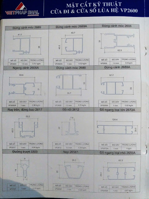 Mặt cắt nhôm Việt Pháp hệ 2600