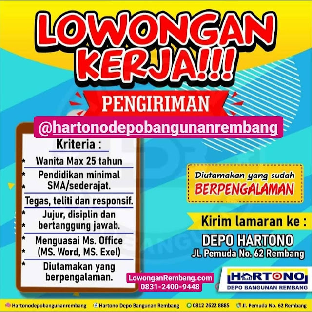 Lowongan Kerja Pengiriman Hartono Depo Bangunan Rembang