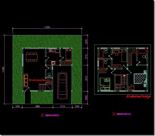  Denah  Rumah  11x11 2 lantai KrakatauDesign DWG KrakatauDesign