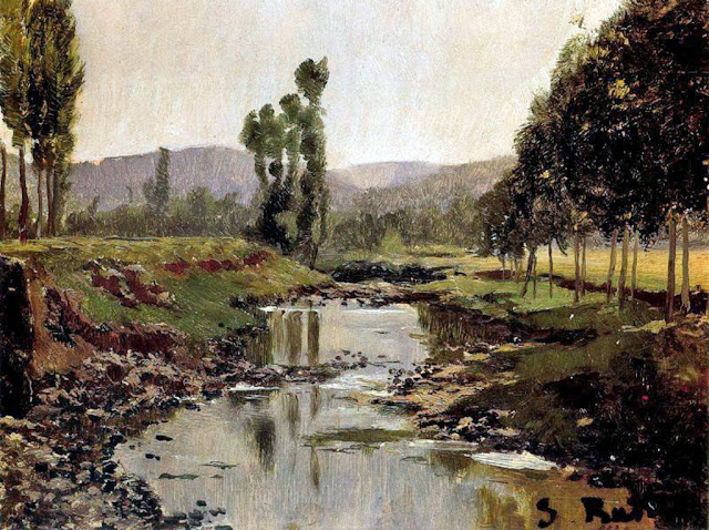 Paisaje con rio, Santiago Rusiñol, Pintor español, Paisajes de Santiago Rusiñol