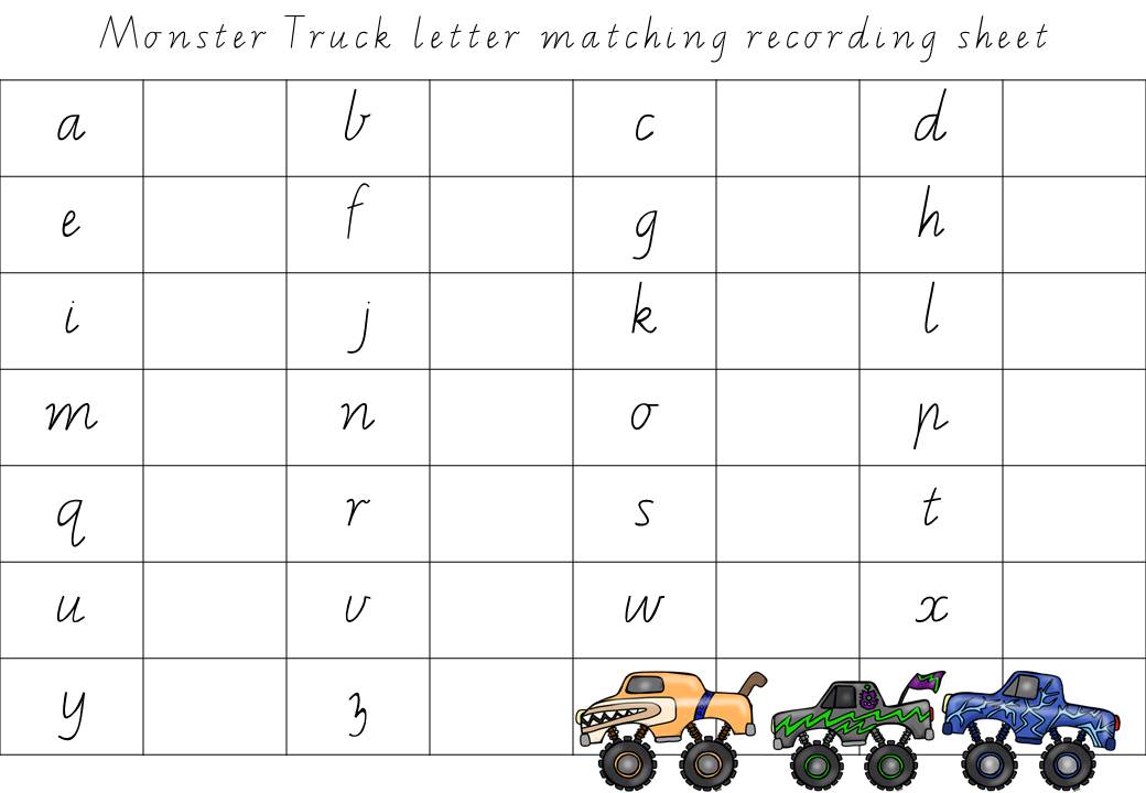 http://www.teacherspayteachers.com/Product/Monster-Truck-Matching-with-lower-case-and-capital-letters-1348476