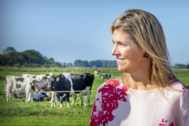 Queen Maxima of The Netherland visits a dairy farm (FrieslandCampina) in Koudum