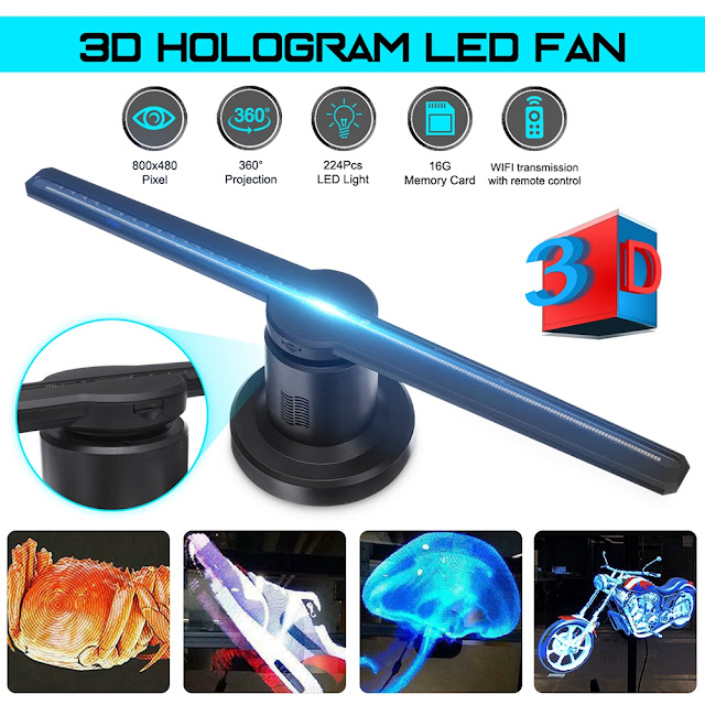 3D LED WiFi Holographic Projector Display Fan 32G TF Hologram Advertising Player