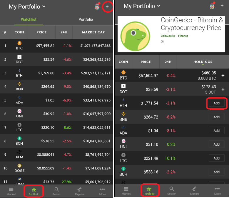 how to manage your crypto portfolio in coingecko app