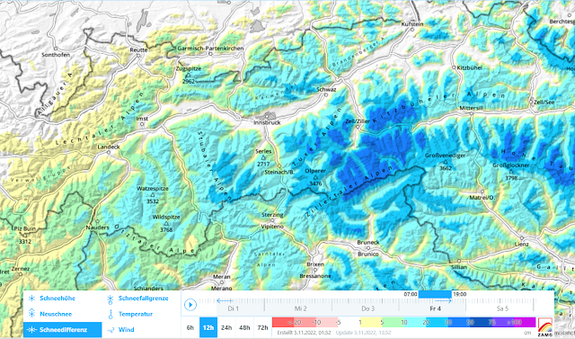 Aumento della neve fresca per il fronte freddo del 04.11.2022