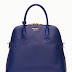 Prada Womens Saffiano Lux Large Dome Satchel Bag in Blue Leather Handbag Purse BL0861 F0016