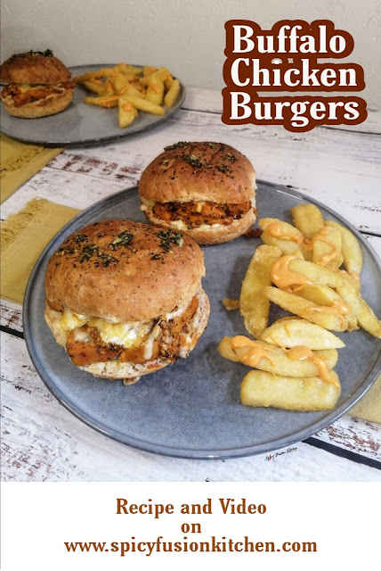 Buffalo Chicken Burgers, chicken recipe, chicken burger, burger recipe, buffalo sauce, wrap recipe, slider recipe, sandwich recipe, panini recipe, food, food photography, food blog, food blogger, Pinterest food, chicken licken, food flatlay, spicy fusion kitchen, botswana