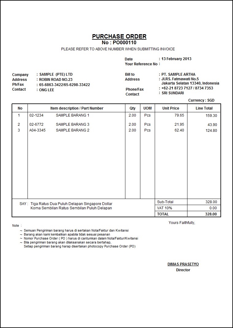 Contoh PO (Purchase Order) dan Cara Membuatnya